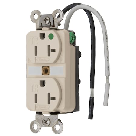 Hubbell Wiring Device-Kellems Straight Blade Receptacle, 5-20R, 20 A, 125V AC, 2 Pole, 3 Wire, Flush Mount, Grounded HBL8300SGLA